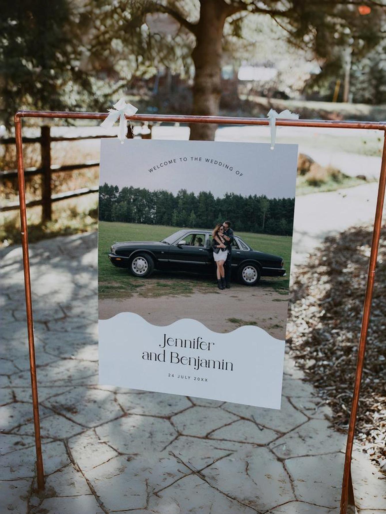 Wave-Patterned Wedding Welcome Sign